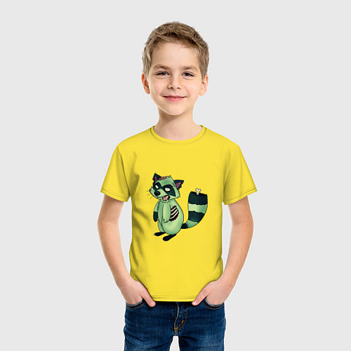 Детская футболка Зеленый енот зомбак / Желтый – фото 3