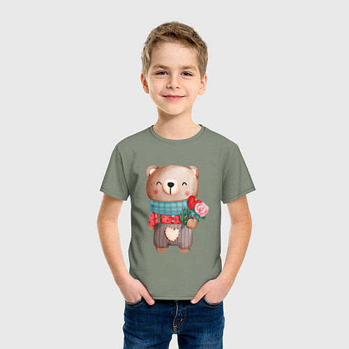 Детская футболка Мишка с розочкой / Авокадо – фото 3