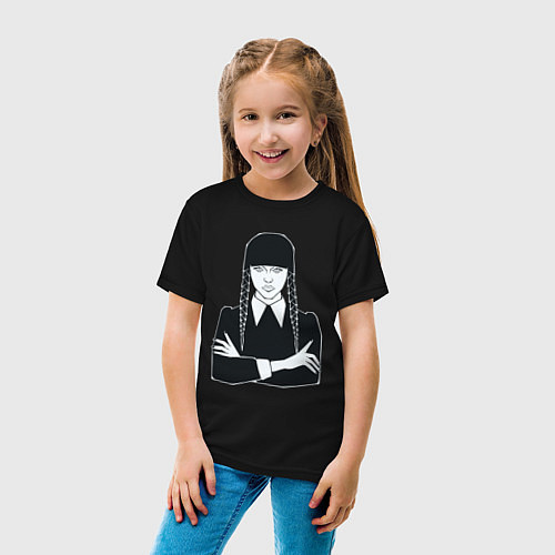 Детская футболка Wednesday Addams портрет / Черный – фото 4