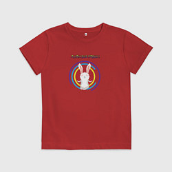 Футболка хлопковая детская А нам все равно или зайчик медитирует, цвет: красный