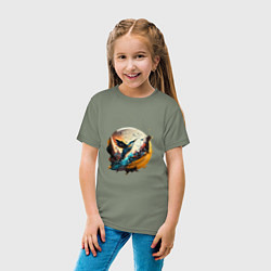 Футболка хлопковая детская Арт абстракция - птица, цвет: авокадо — фото 2