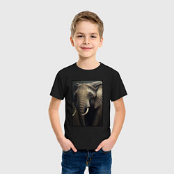Футболка хлопковая детская Портрет слона, цвет: черный — фото 2