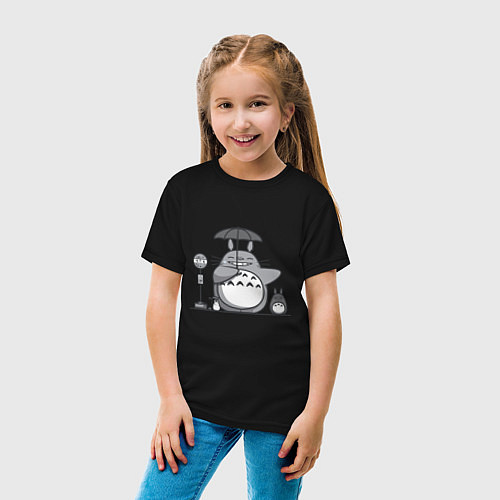 Детская футболка Тоторо с зонтиком / Черный – фото 4