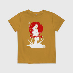 Футболка хлопковая детская Белый самурай, катаны и красное солнце, цвет: горчичный