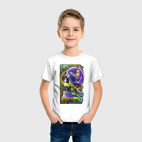 Детская футболка Череп цвета ультрамарин - нейросеть - art / Белый – фото 3