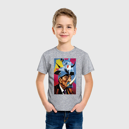 Детская футболка Носорог Сальвадора Дали / Меланж – фото 3