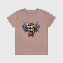 Футболка хлопковая детская Пёсик ангел, цвет: пыльно-розовый