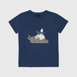 Футболка хлопковая детская Тоторо спит, цвет: тёмно-синий