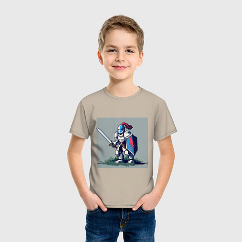Детская футболка Пиксельный рыцарь / Миндальный – фото 3