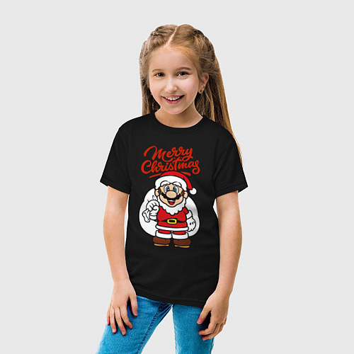 Детская футболка Christmas Mario / Черный – фото 4