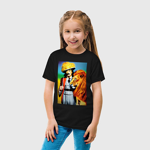 Детская футболка Salvador Dali and lion / Черный – фото 4