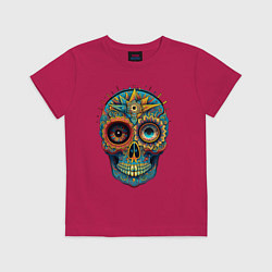 Футболка хлопковая детская Mexican skull, цвет: маджента