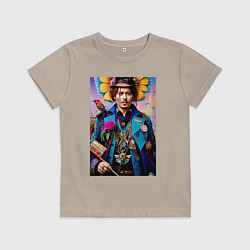 Футболка хлопковая детская Джонни Депп - стимпанк - нейросеть, цвет: миндальный
