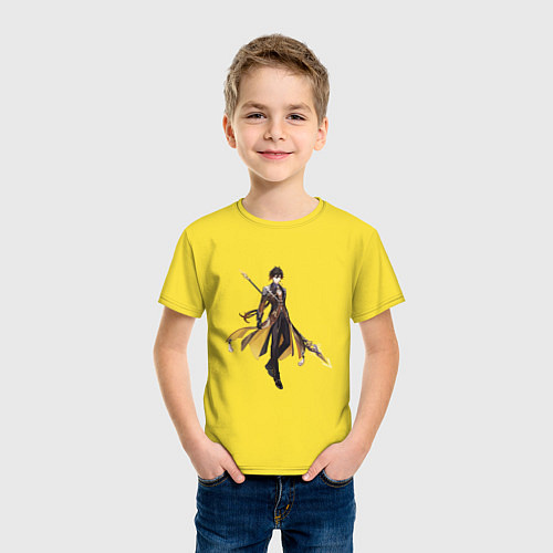 Детская футболка Чжун Ли из Genshin Impact / Желтый – фото 3