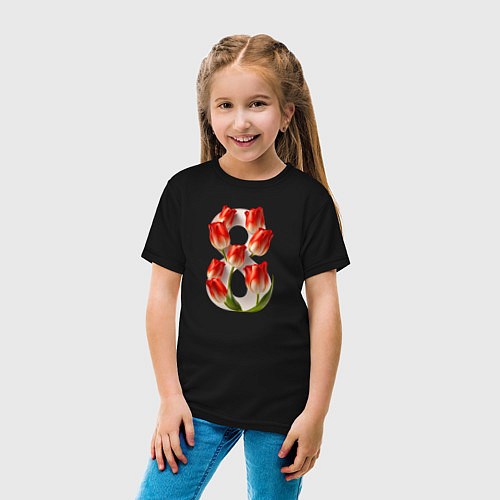 Детская футболка 8 марта с тюльпанами / Черный – фото 4