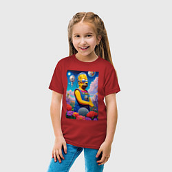 Футболка хлопковая детская Гомер Симпсон в будущем - нейросеть, цвет: красный — фото 2