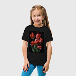 Футболка хлопковая детская Букет тюльпанов, цвет: черный — фото 2