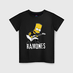 Футболка хлопковая детская Ramones Барт Симпсон рокер, цвет: черный