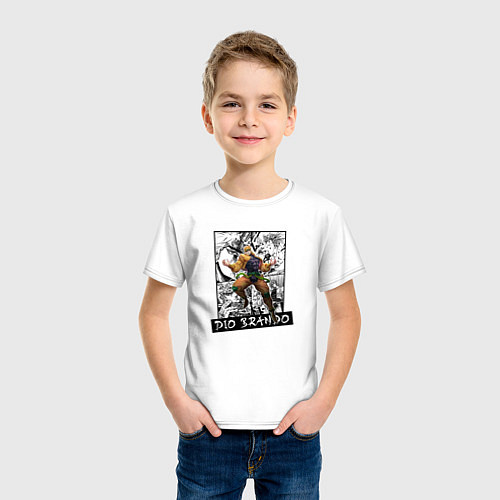 Детская футболка Дио Брандо на фоне манги / Белый – фото 3