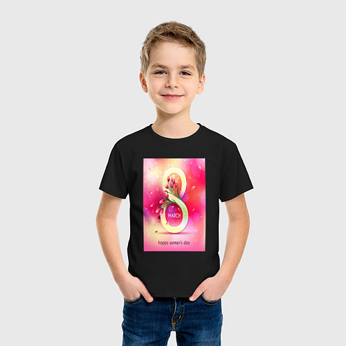 Детская футболка Женский день с тюльпанами / Черный – фото 3