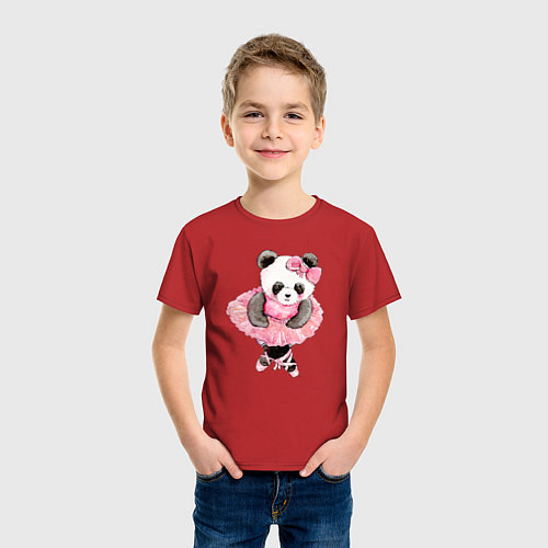 Детская футболка Милая животная панда балерина акварель / Красный – фото 3