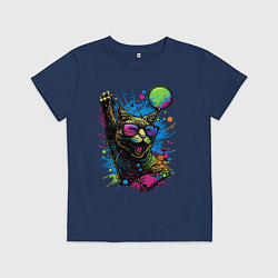 Футболка хлопковая детская Кот тусовщик, цвет: тёмно-синий