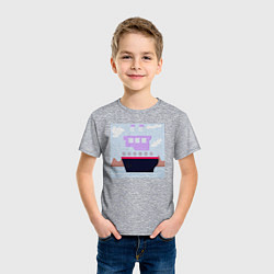Футболка хлопковая детская Корабль двухъярусный с трубами, цвет: меланж — фото 2