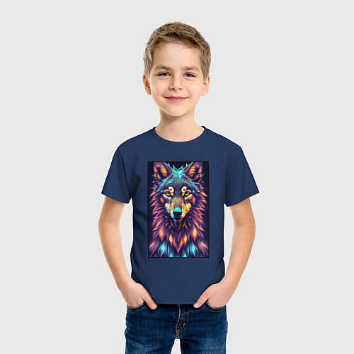 Детская футболка Волк из фэнтези / Тёмно-синий – фото 3