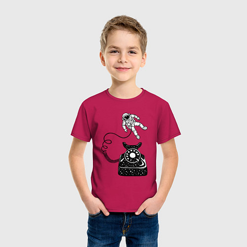 Детская футболка Космонавт и телефон / Маджента – фото 3