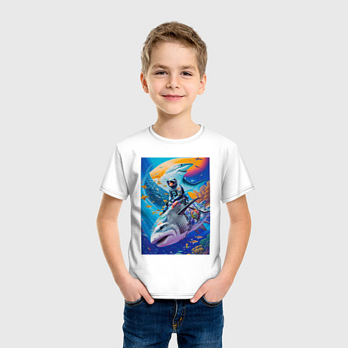 Детская футболка Cyber shark - ocean and space - art / Белый – фото 3