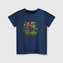 Футболка хлопковая детская Фламинго акварель, цвет: тёмно-синий