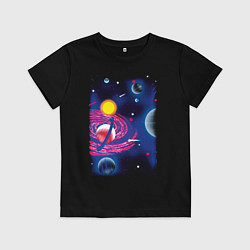 Футболка хлопковая детская Вселенная, звёзды, цвет: черный