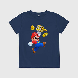 Футболка хлопковая детская Марио сбивает монетки, цвет: тёмно-синий
