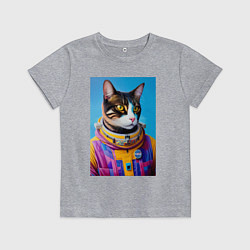 Футболка хлопковая детская Кот космонавт в скафандре, цвет: меланж
