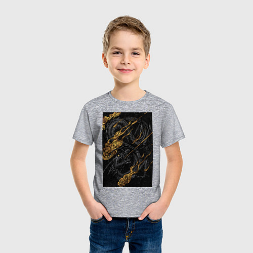 Детская футболка Дракон в золоте / Меланж – фото 3