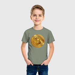 Футболка хлопковая детская Золотая монета биткойн, цвет: авокадо — фото 2