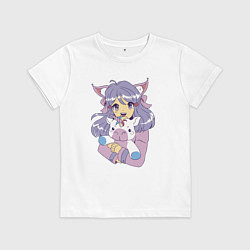Футболка хлопковая детская Девушка с единорогом, цвет: белый