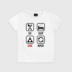 Футболка хлопковая детская Eat - sleep - Zelda - repeat, цвет: белый