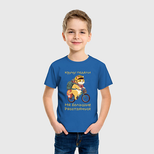 Детская футболка Кот велотурист отправился в поход / Синий – фото 3
