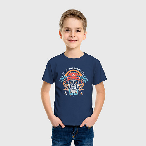 Детская футболка Череп в панаме / Тёмно-синий – фото 3