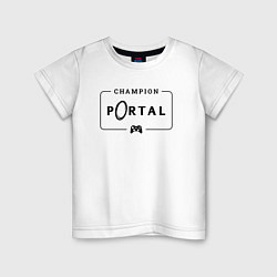 Футболка хлопковая детская Portal gaming champion: рамка с лого и джойстиком, цвет: белый