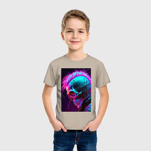 Детская футболка Неоновый панк череп / Миндальный – фото 3