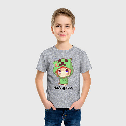 Детская футболка Алёнушка - Майнкрафт / Меланж – фото 3