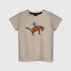 Футболка хлопковая детская Наездник и конь вместе, цвет: миндальный