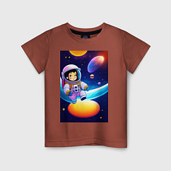 Футболка хлопковая детская Мультяшный астронавт, цвет: кирпичный