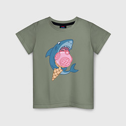 Футболка хлопковая детская Акула с мороженым, цвет: авокадо