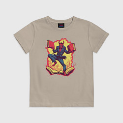 Футболка хлопковая детская Злодей танцует с книгами, цвет: миндальный