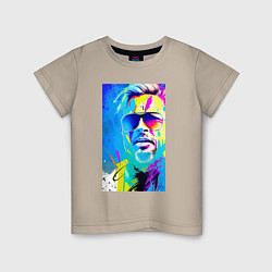 Футболка хлопковая детская Brad Pitt - sketch - pop art, цвет: миндальный