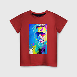 Футболка хлопковая детская Brad Pitt - sketch - pop art, цвет: красный