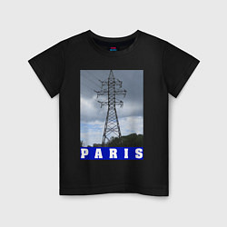 Футболка хлопковая детская Париж Эйфелева башня, цвет: черный